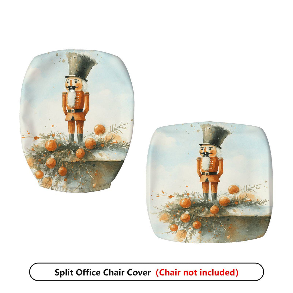 2-Piece Nutcracker Christmas Holiday Festive Decorative  Computer Chair Cover Set, Seat and Backrest
