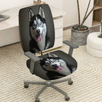 2-Piece Husky Dog Animal Pattern Black White Fun Style  Computer Chair Cover Set, Seat and Backrest