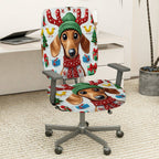 2-Piece Christmas Reindeer Dog Green Hat Festive Gift  Computer Chair Cover Set, Seat and Backrest
