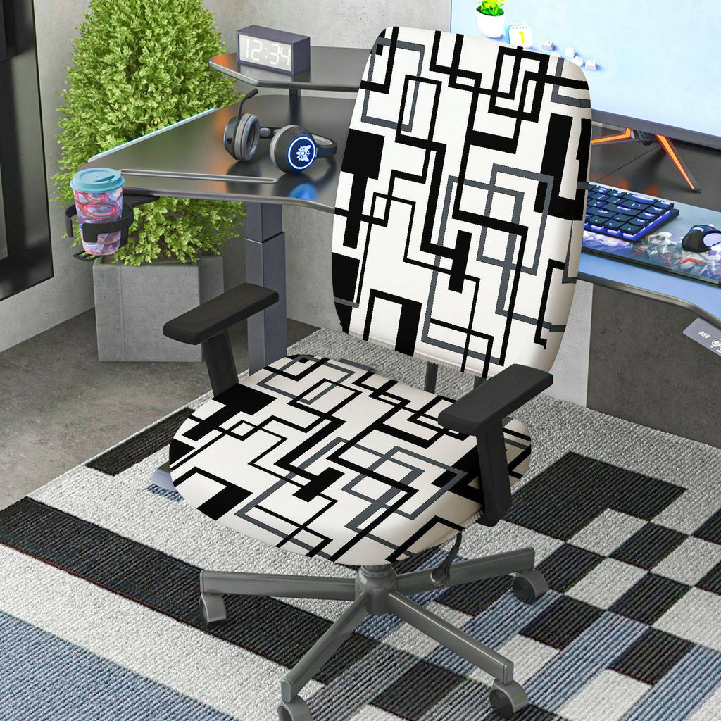 2-Piece Abstract Geometric Art Modern Stylish  Computer Chair Cover Set, Seat and Backrest