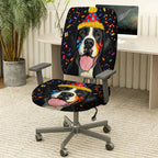 2-Piece Dog Birthday Party Celebration Colorful Festive  Computer Chair Cover Set, Seat and Backrest