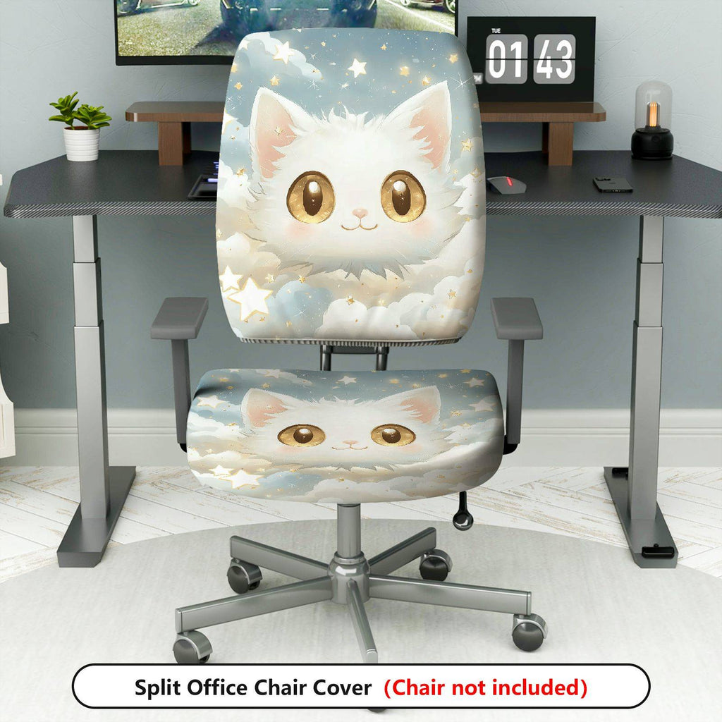 2-Piece Cute Cat Star Cloud Sky  Computer Chair Cover Set, Seat and Backrest