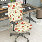 2-Piece Floral Pattern Red Flower  Computer Chair Cover Set, Seat and Backrest