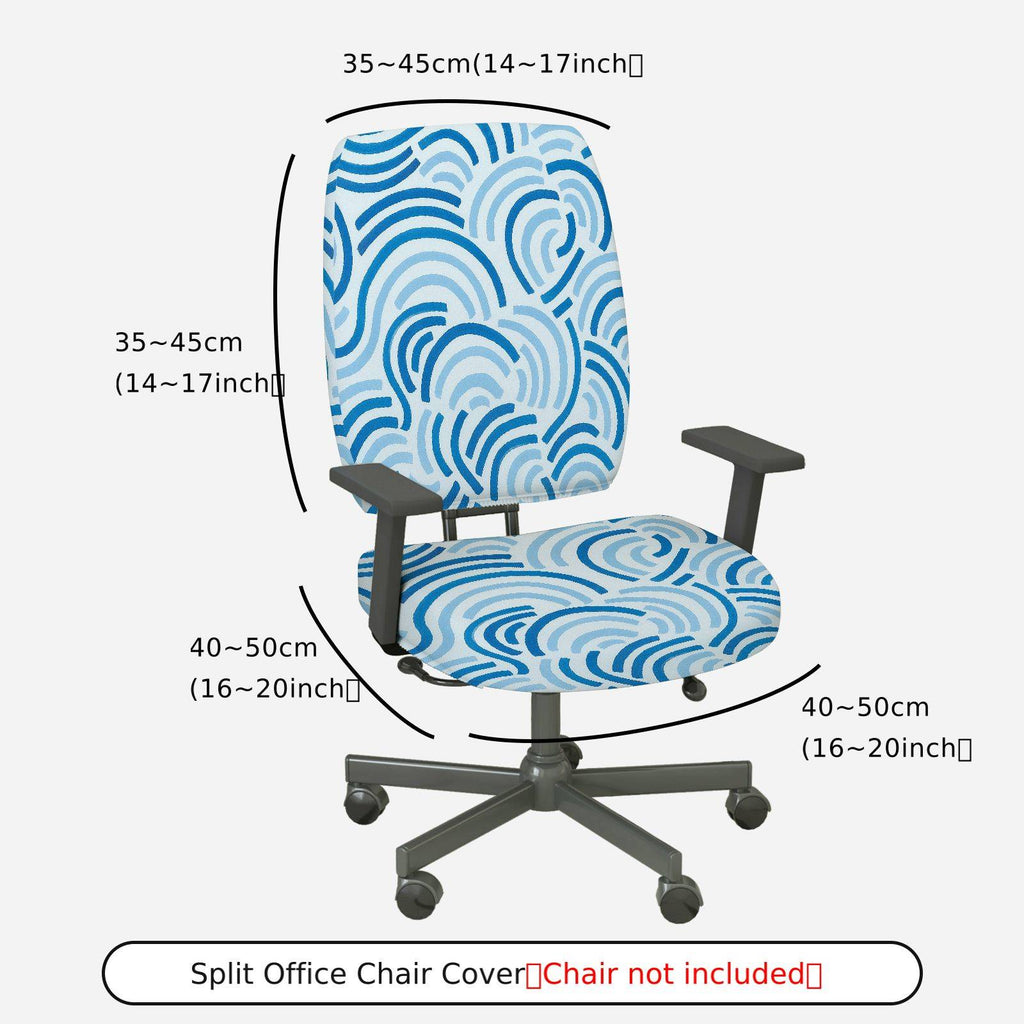 2-Piece Abstract Geometric Blue Wave Pattern  Computer Chair Cover Set, Seat and Backrest