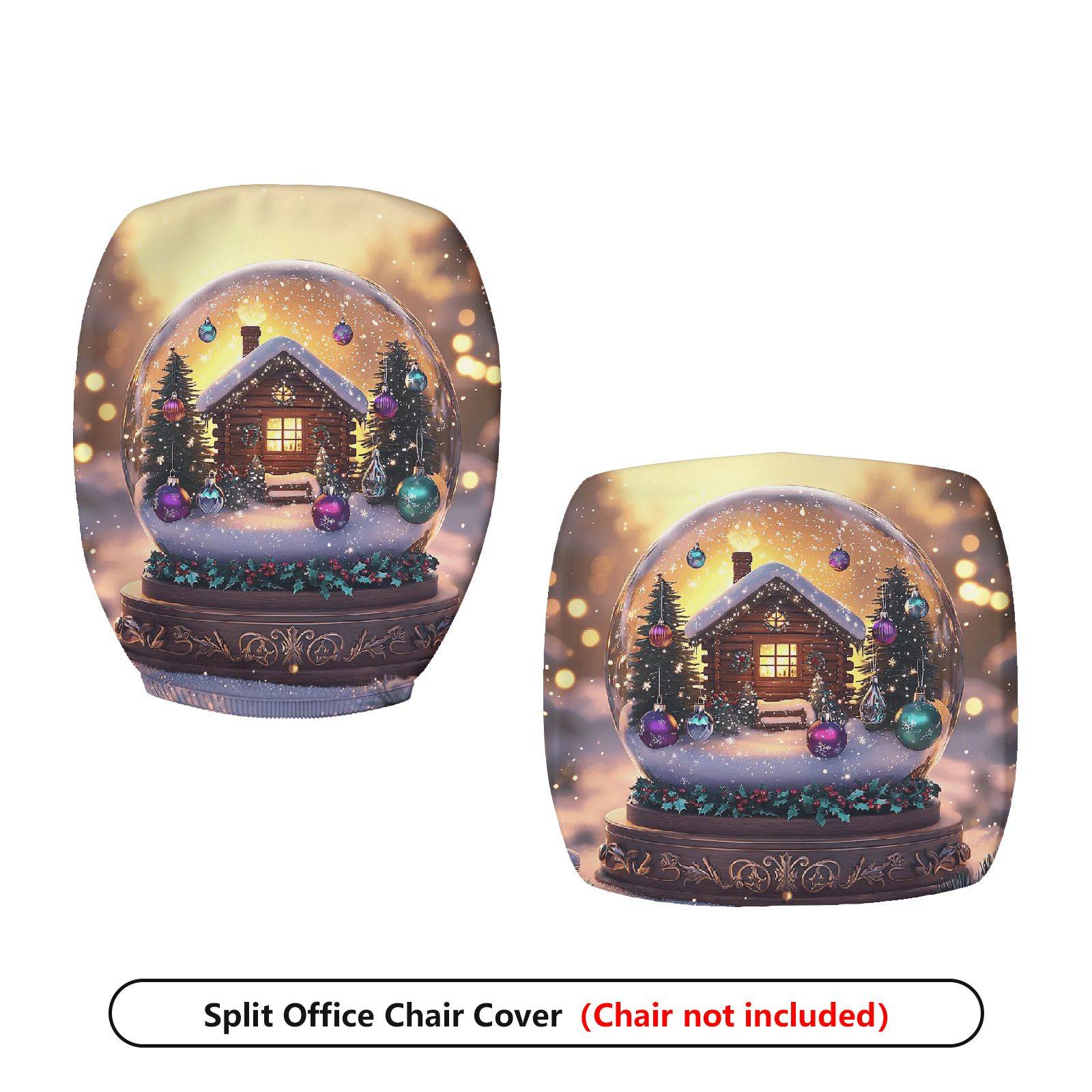 2-Piece Christmas cabin snow globe festive  Computer Chair Cover Set, Seat and Backrest