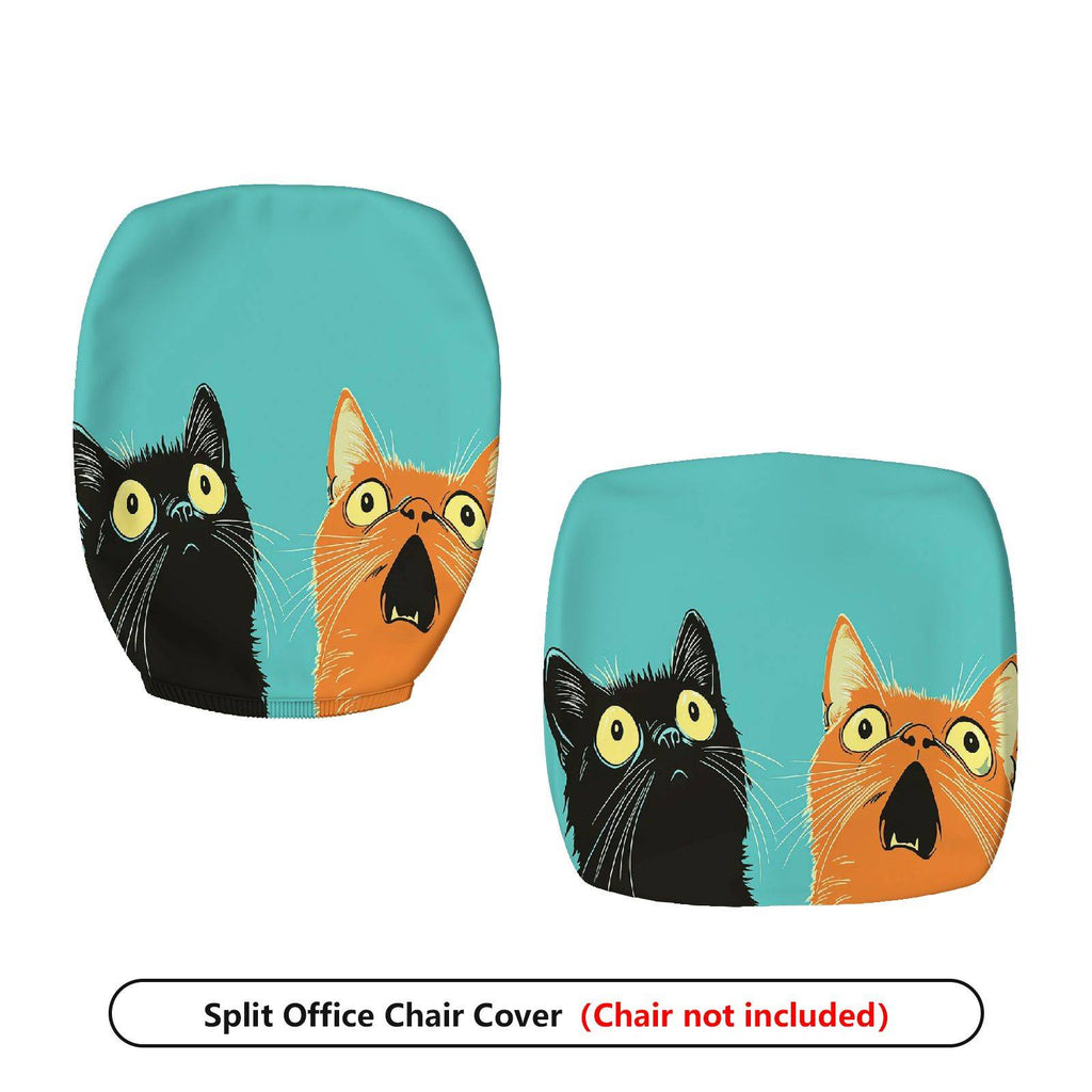 2-Piece Cute Cat Pattern Colorful Fun Whimsical Unique  Computer Chair Cover Set, Seat and Backrest