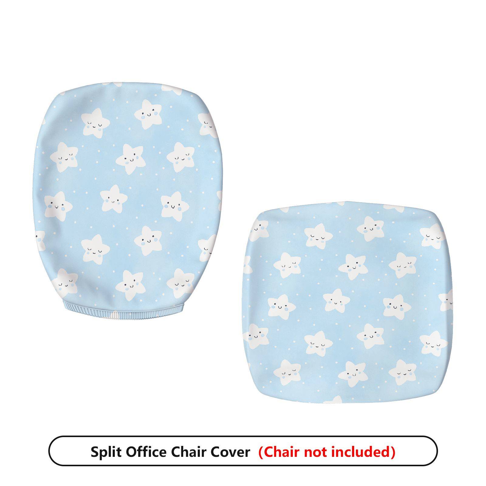 2-Piece Cute Star Pattern Blue Fun Cheerful Cozy  Computer Chair Cover Set, Seat and Backrest