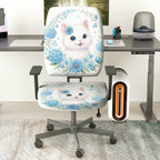 2-Piece Cute Floral Cat Pattern Printed  Computer Chair Cover Set, Seat and Backrest