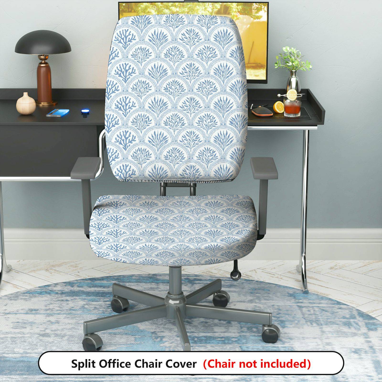 2-Piece Abstract Art Navy Geometric Coral Ocean  Computer Chair Cover Set, Seat and Backrest