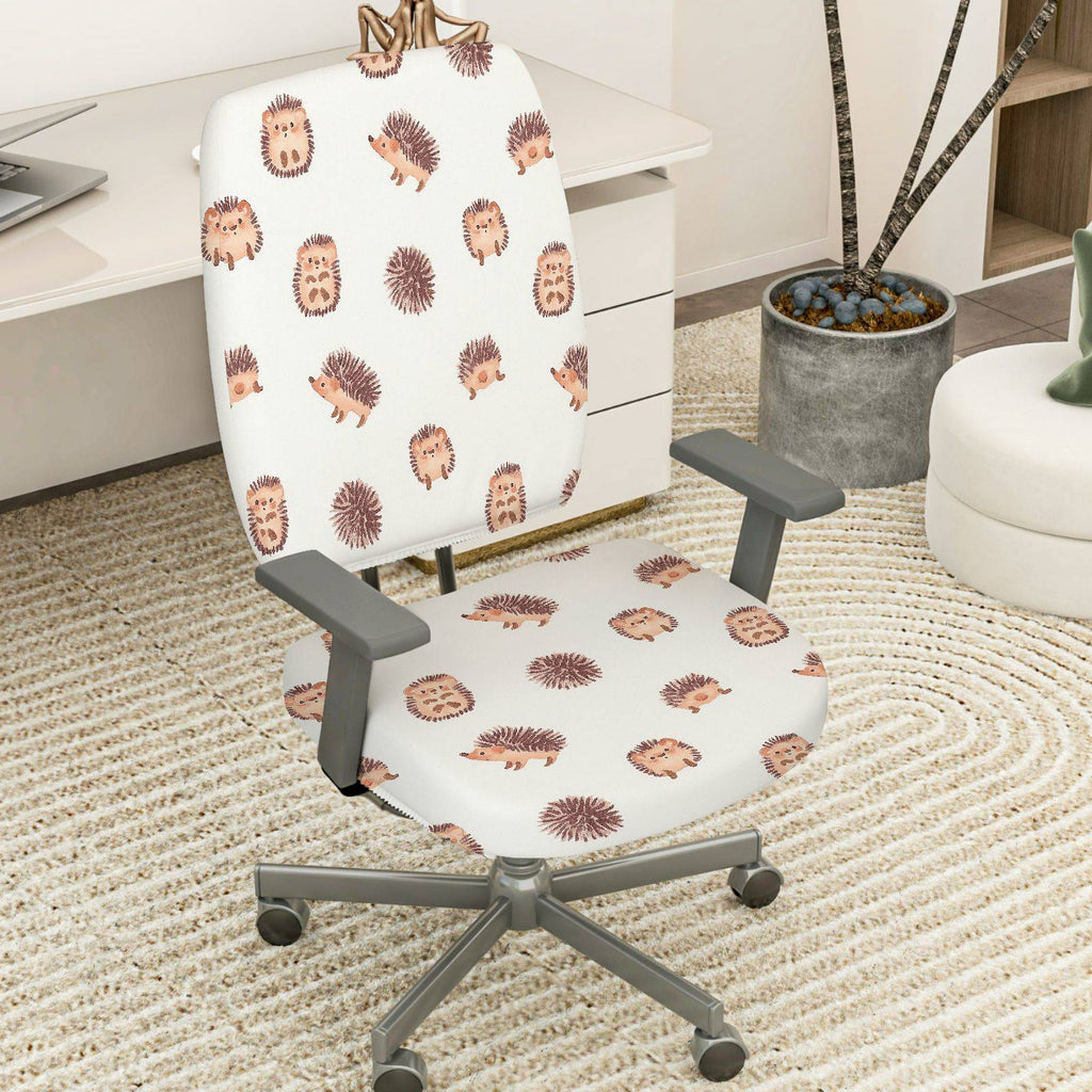 2-Piece Hedgehog Animal Pattern Cute Fun Whimsical  Computer Chair Cover Set, Seat and Backrest