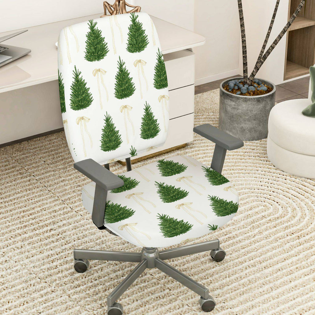 2-Piece Christmas Tree Bow Festive Holiday Decoration  Computer Chair Cover Set, Seat and Backrest