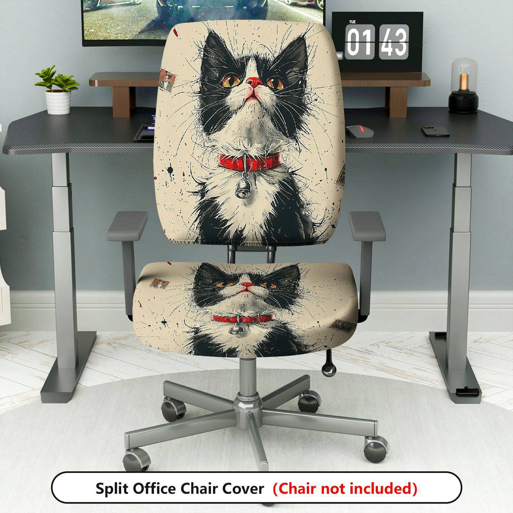 2-Piece Cat Art Vintage Unique Stylish Fun  Computer Chair Cover Set, Seat and Backrest