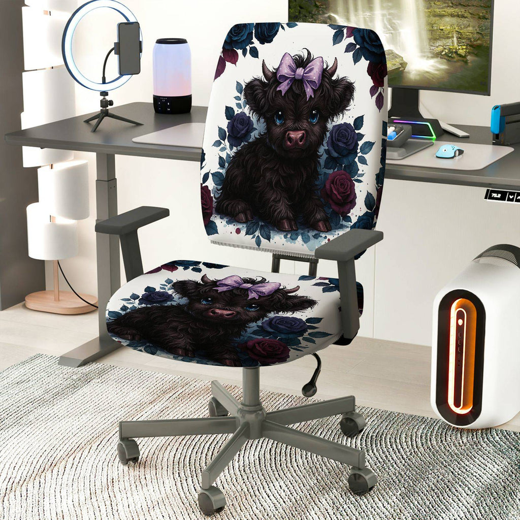 2-Piece Cute Puppy Flower Bow  Computer Chair Cover Set, Seat and Backrest