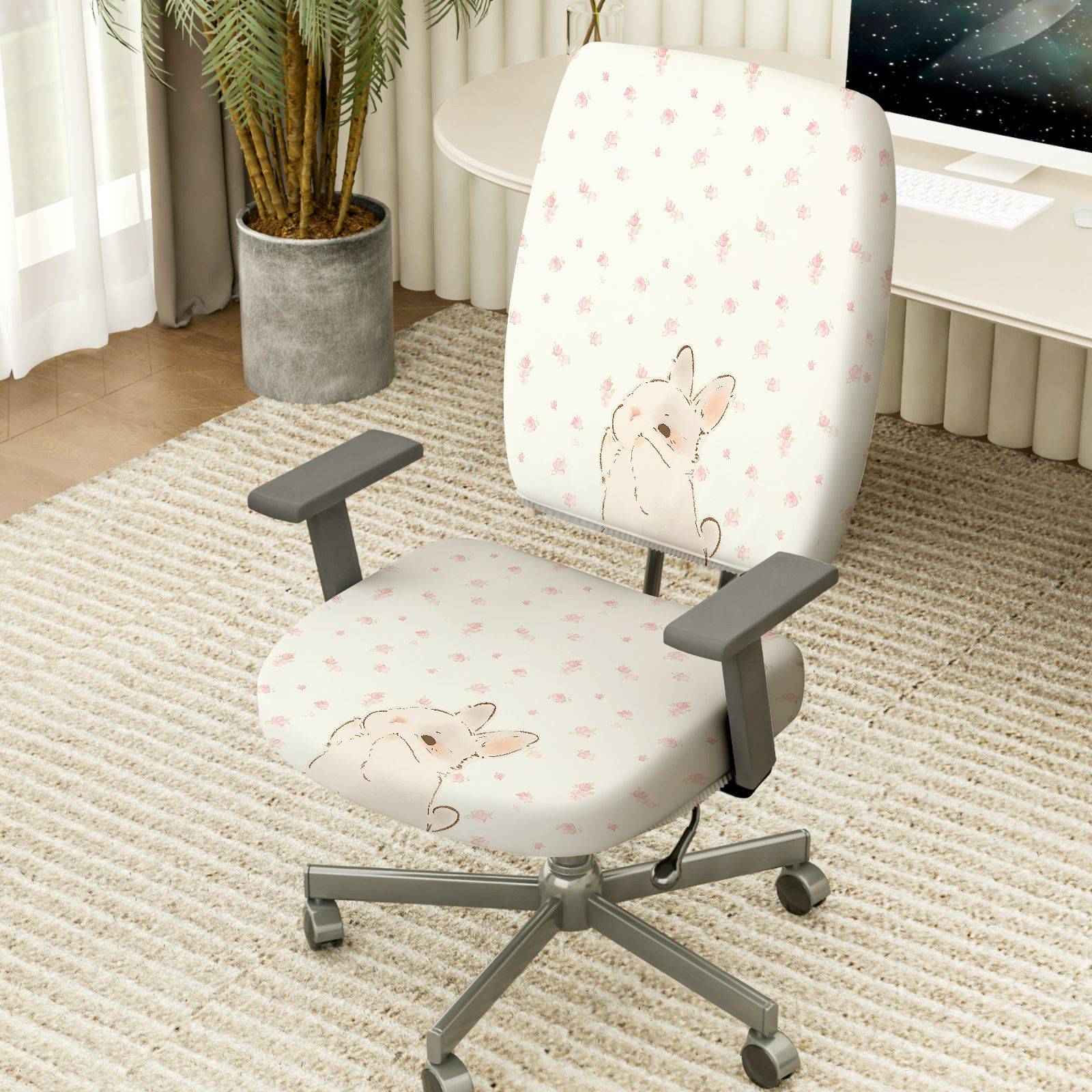 2-Piece Cute Animal Floral Pattern  Computer Chair Cover Set, Seat and Backrest