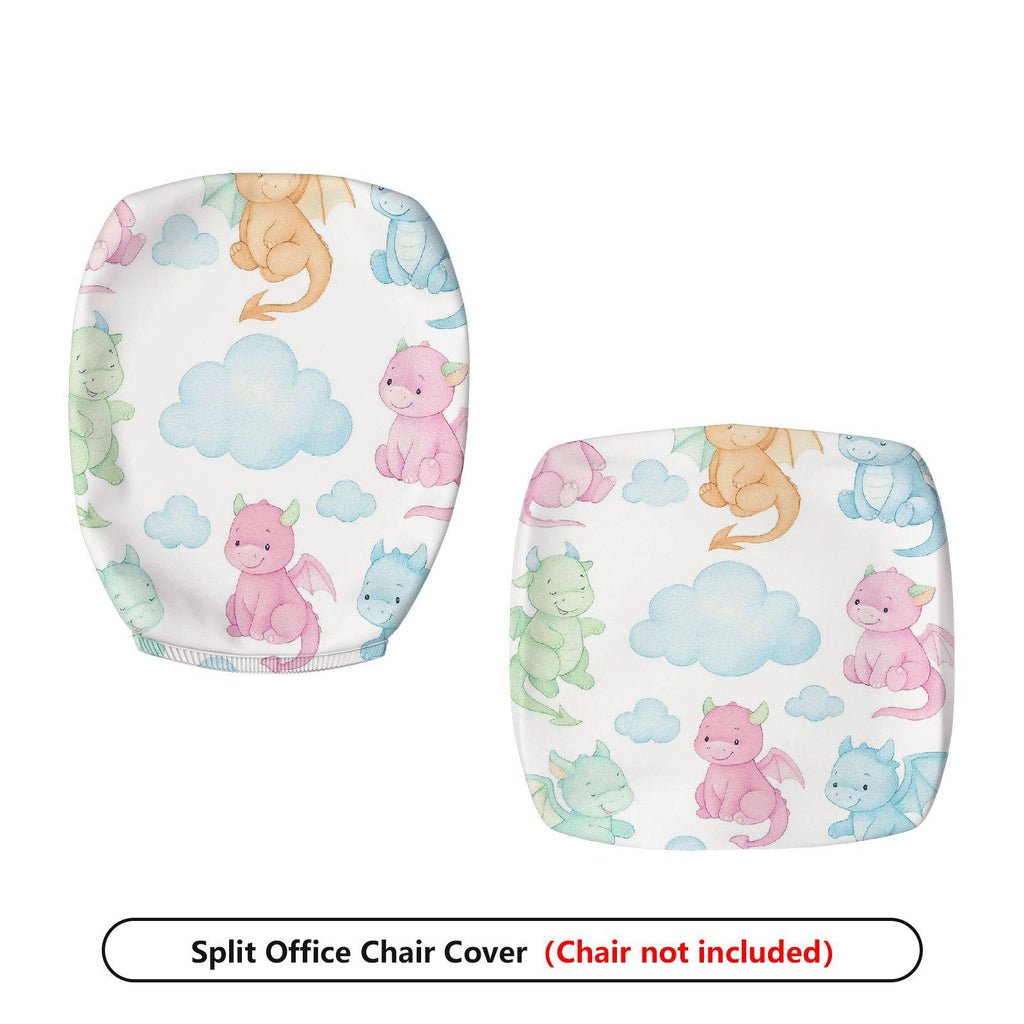 2-Piece Cute Dragon Cloud Colorful  Computer Chair Cover Set, Seat and Backrest