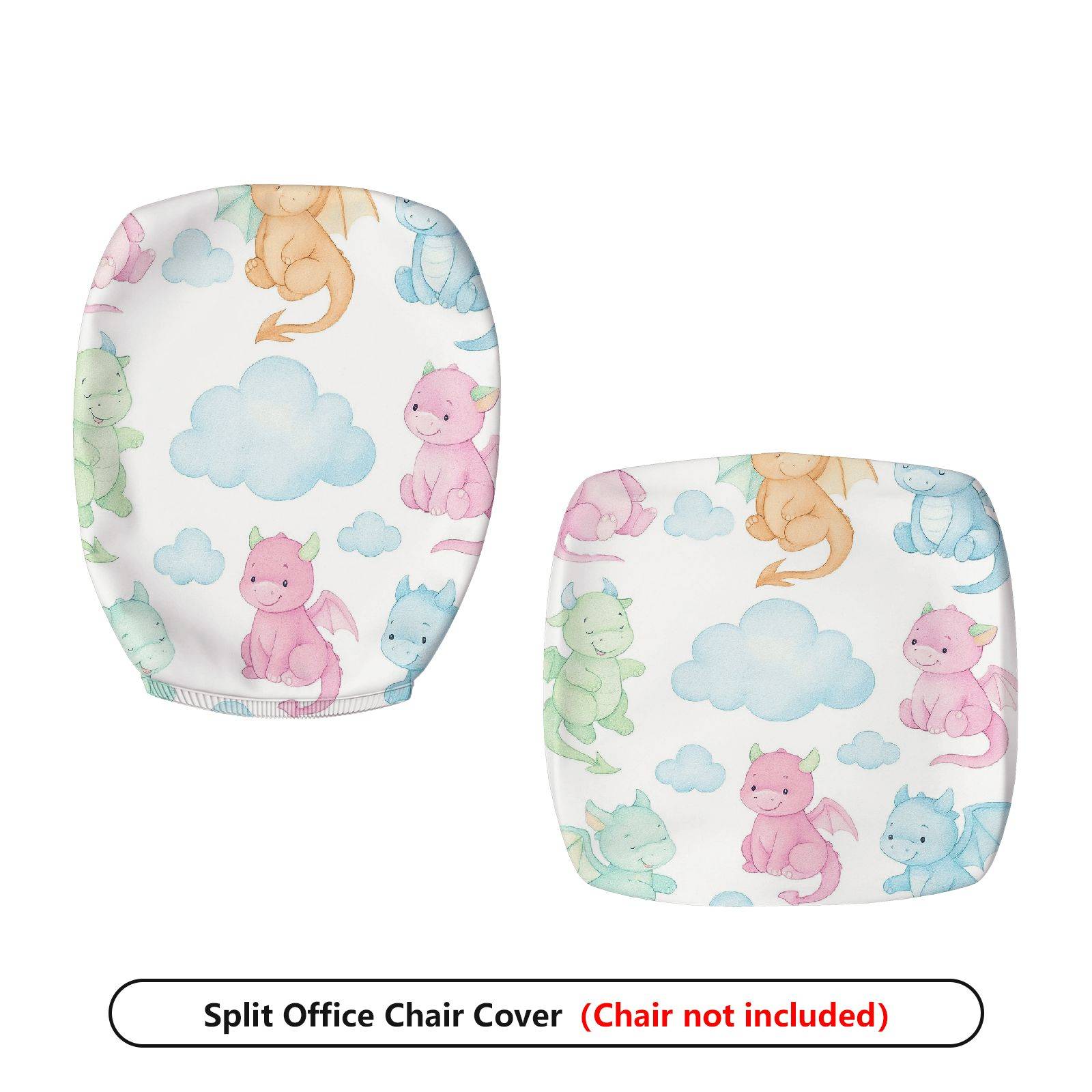 2-Piece Cute Dragon Cloud Colorful  Computer Chair Cover Set, Seat and Backrest
