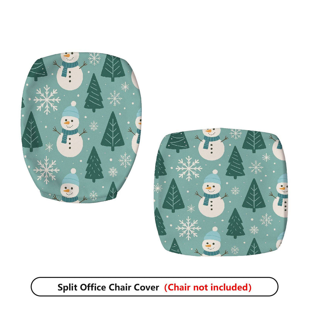 2-Piece Christmas Snowman Pine Tree Snowflake Holiday Winter  Computer Chair Cover Set, Seat and Backrest
