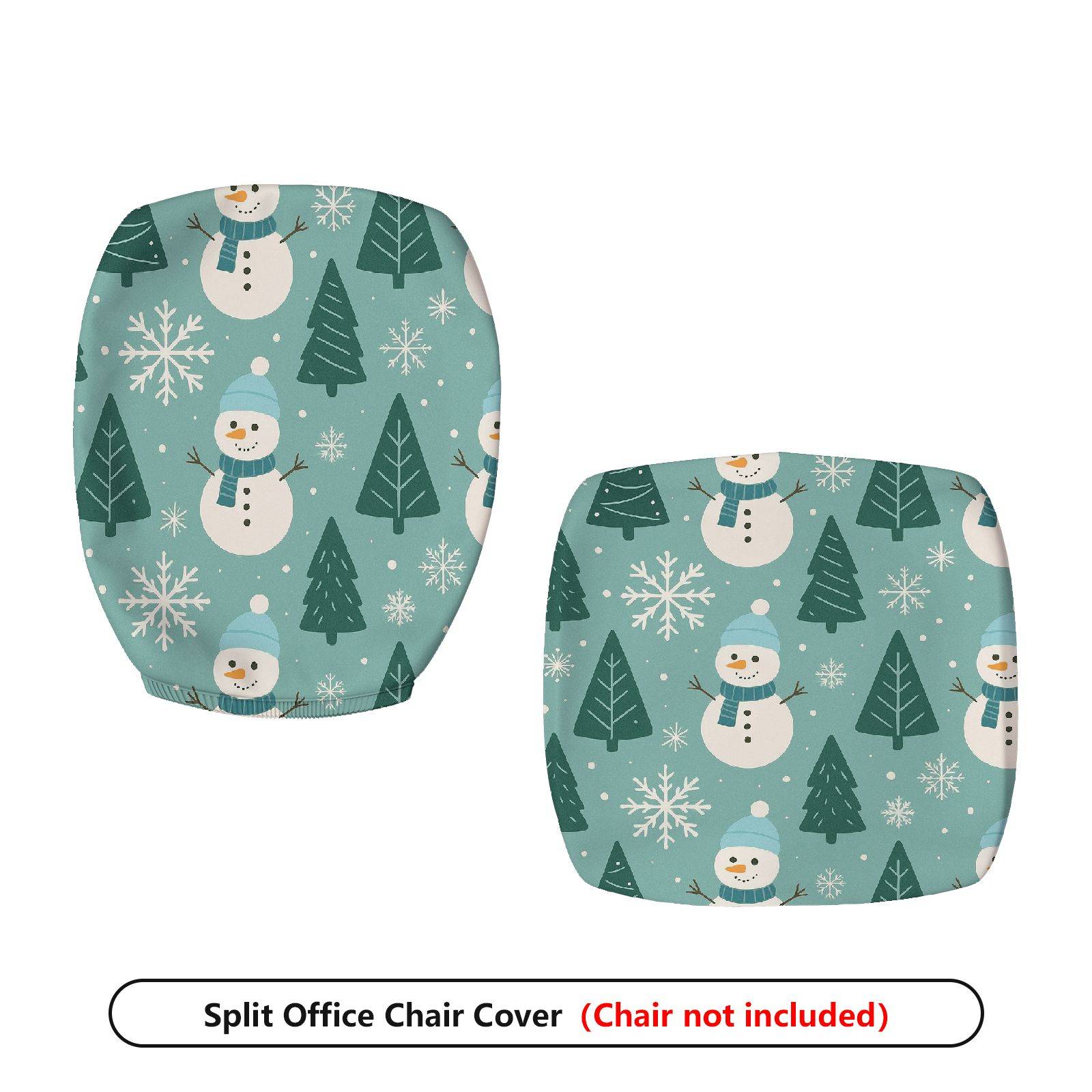 2-Piece Christmas Snowman Pine Tree Snowflake Holiday Winter  Computer Chair Cover Set, Seat and Backrest