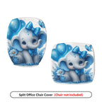 2-Piece Cute Elephant Blue Flowers Butterfly Balloons  Computer Chair Cover Set, Seat and Backrest