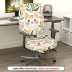 2-Piece Cute Cat Floral Pattern  Computer Chair Cover Set, Seat and Backrest