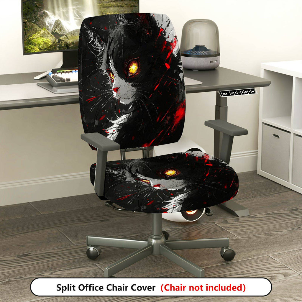 2-Piece Stylish Cat Art Red Black Abstract  Computer Chair Cover Set, Seat and Backrest