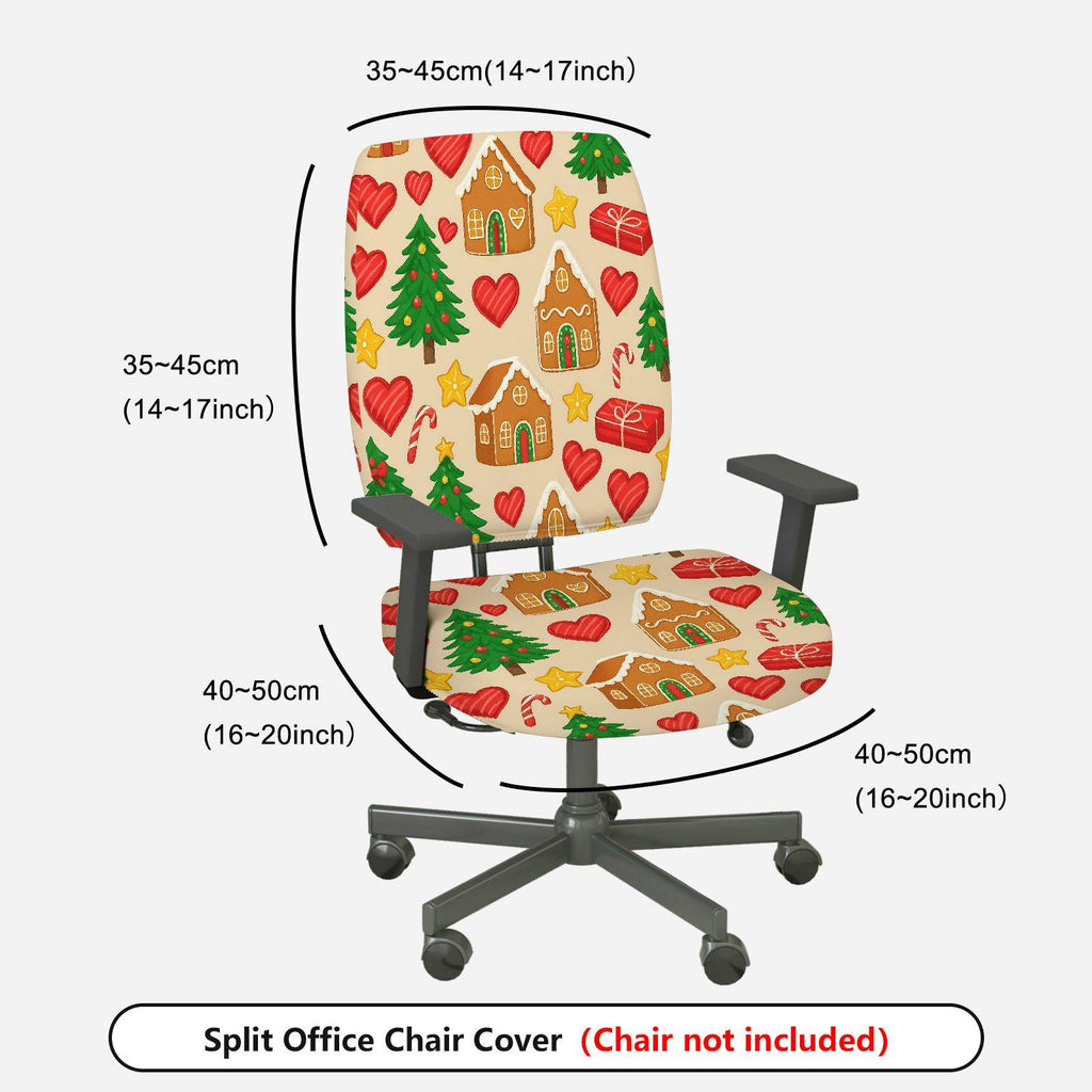 2-Piece Christmas Gingerbread House Candy Cane Tree Holiday  Computer Chair Cover Set, Seat and Backrest