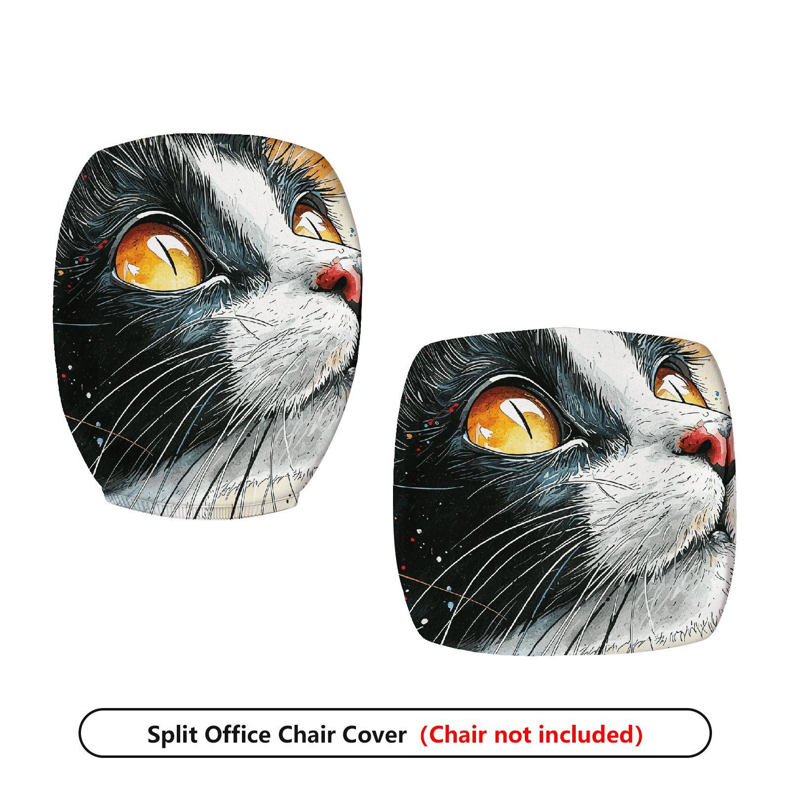 2-Piece Cat Pattern Art Design Animal Print Black White  Computer Chair Cover Set, Seat and Backrest