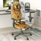 2-Piece Cute Dog Winter Snow Fun Joyful  Computer Chair Cover Set, Seat and Backrest