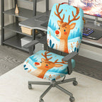 2-Piece Christmas Deer Snow Forest Winter  Computer Chair Cover Set, Seat and Backrest