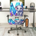 2-Piece Cute Elephant Butterfly Flower  Computer Chair Cover Set, Seat and Backrest