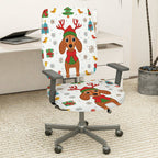 2-Piece Christmas Dog Reindeer Snowflake Gift  Computer Chair Cover Set, Seat and Backrest
