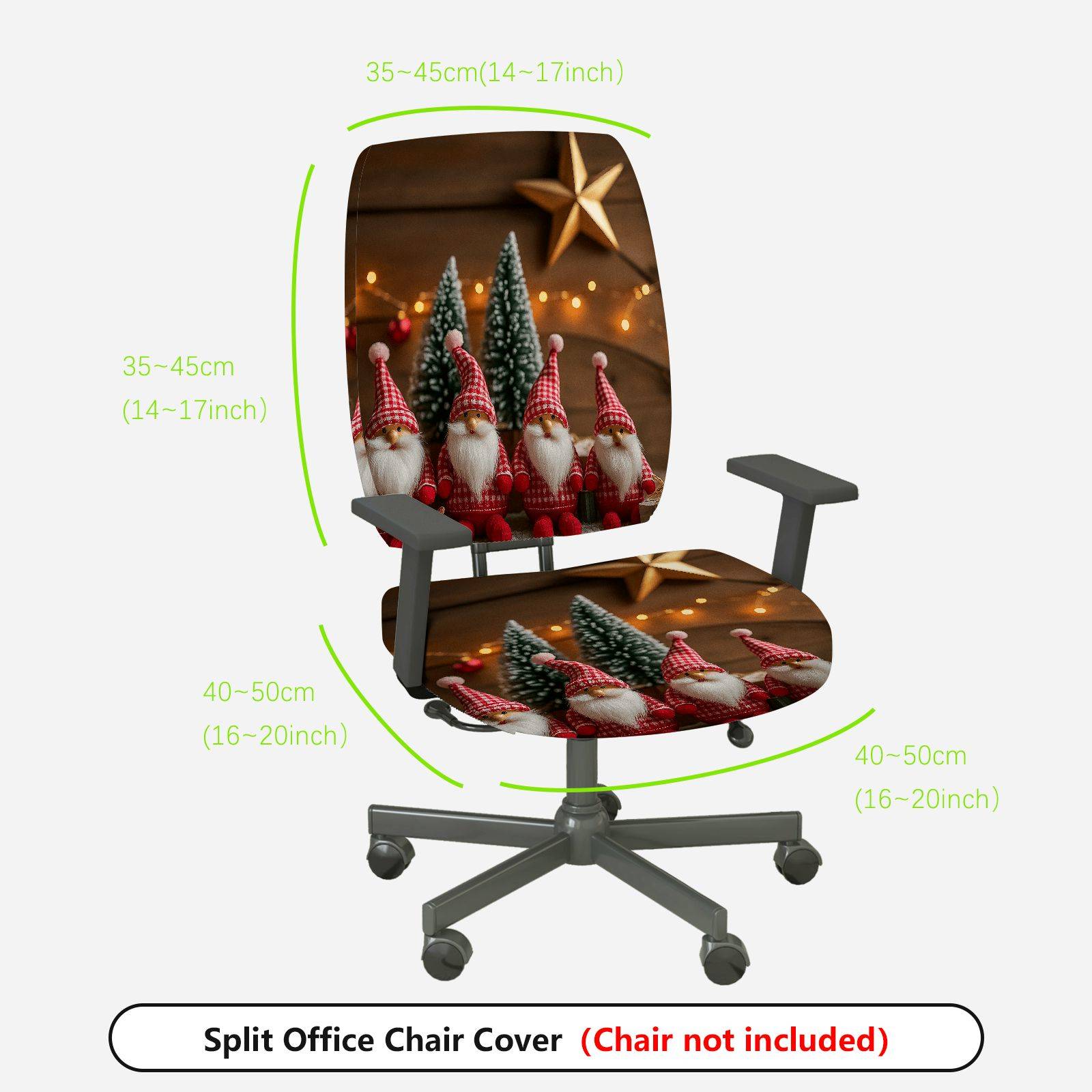 2-Piece Christmas Gnome Tree Star  Computer Chair Cover Set, Seat and Backrest
