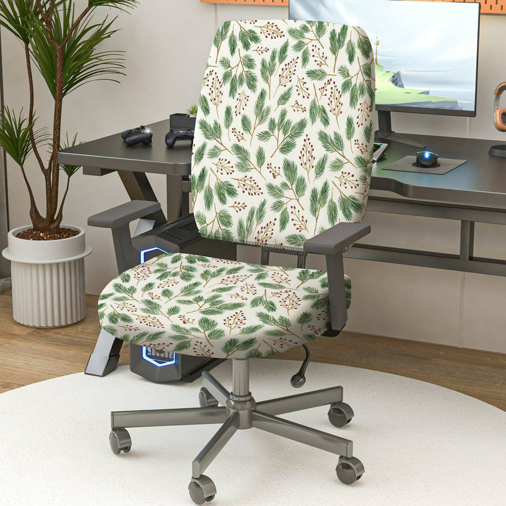 2-Piece Christmas Floral Leaf Pattern Holiday  Computer Chair Cover Set, Seat and Backrest