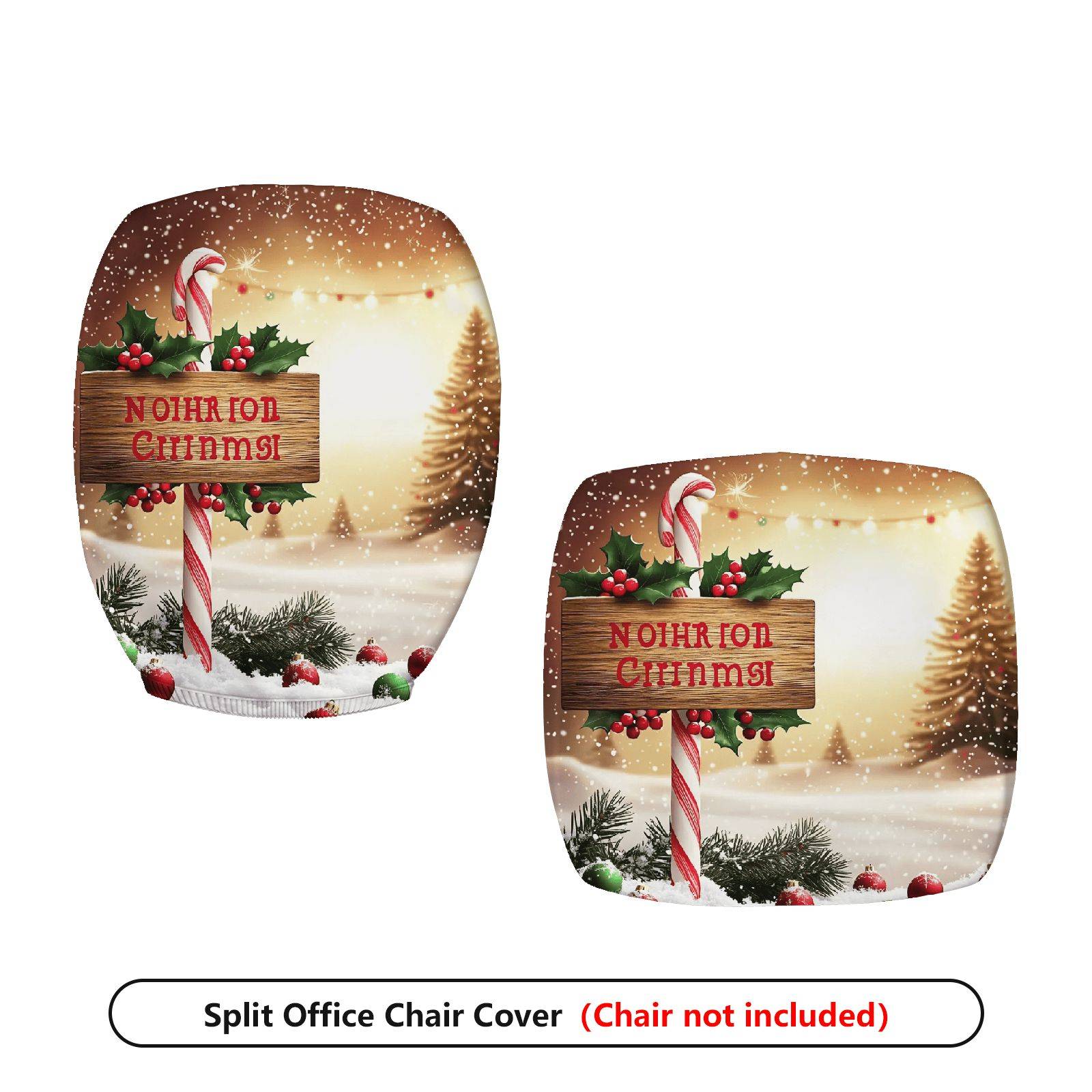 2-Piece Christmas Snowflake Candy Cane Holly Tree  Computer Chair Cover Set, Seat and Backrest