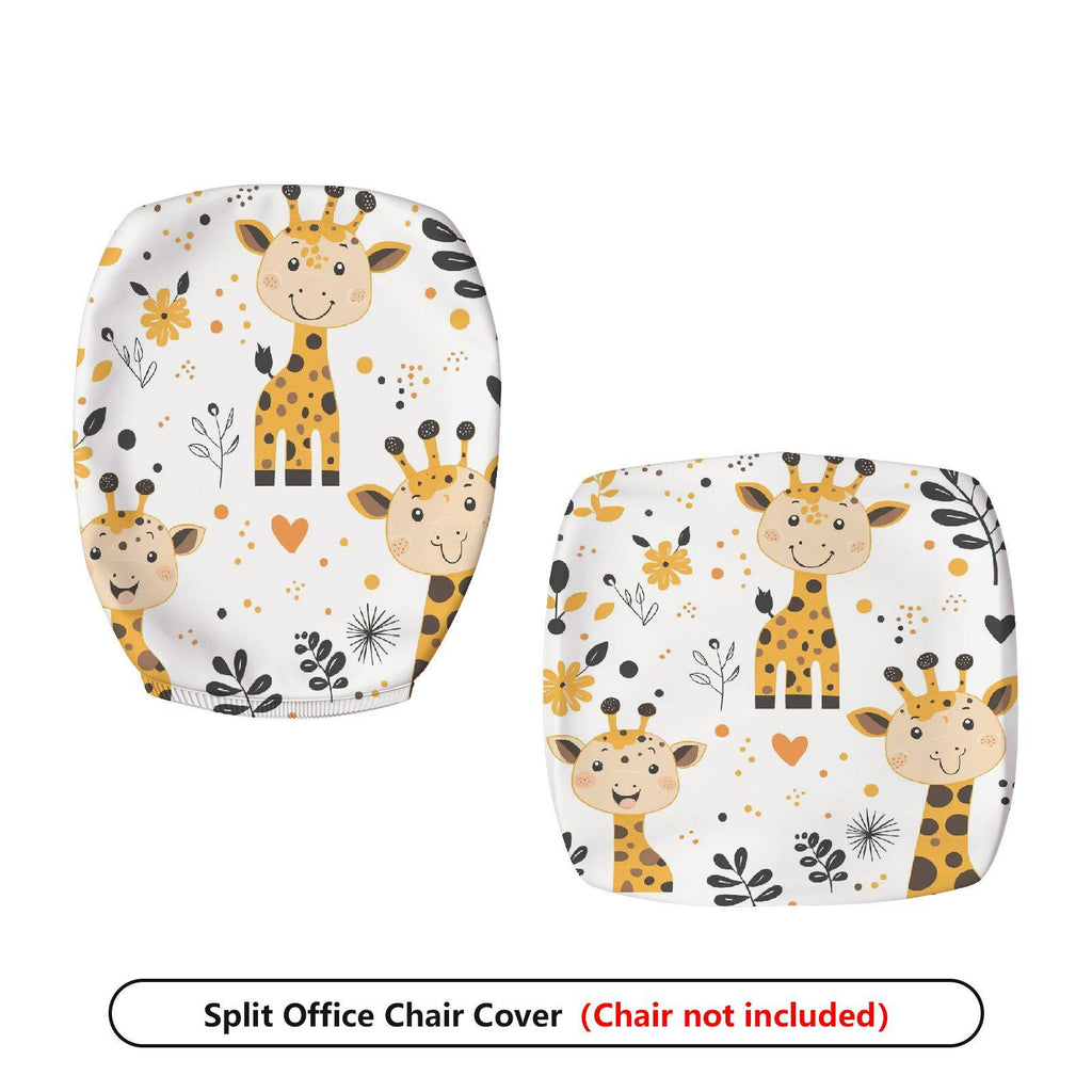 2-Piece Cute Animal Giraffe Floral Heart  Computer Chair Cover Set, Seat and Backrest