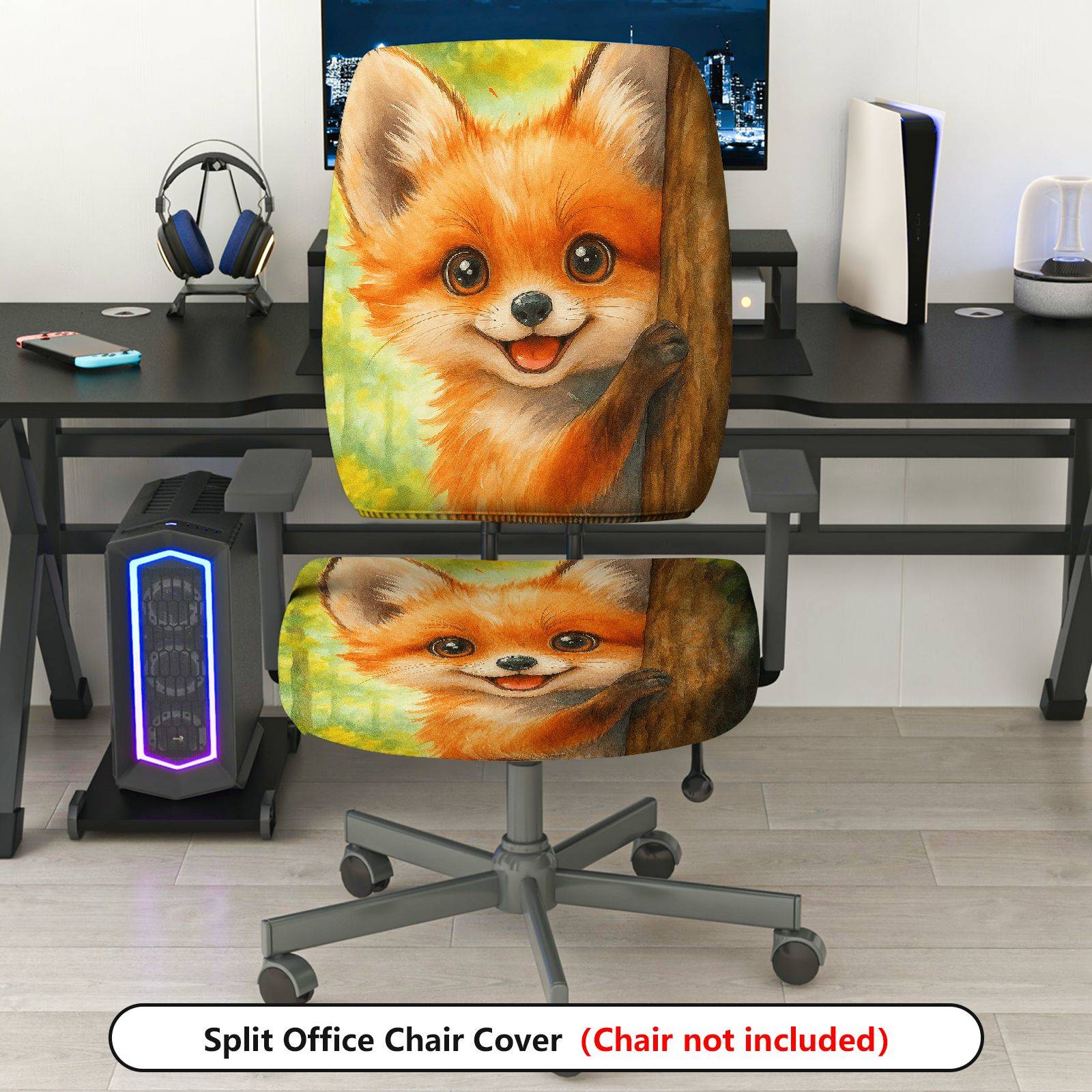 2-Piece Abstract Colorful Artistic Vibrant Nature  Computer Chair Cover Set, Seat and Backrest