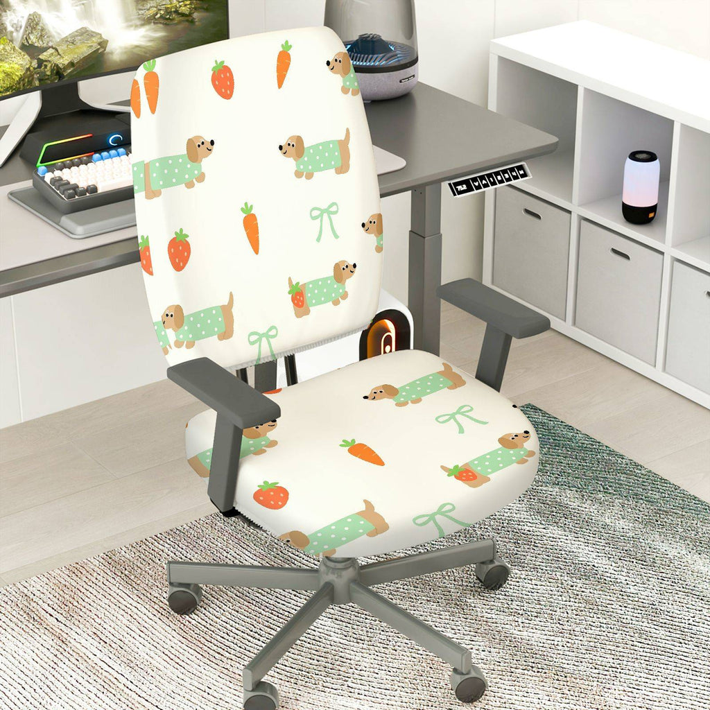 2-Piece Dog Strawberry Carrot Bow  Computer Chair Cover Set, Seat and Backrest