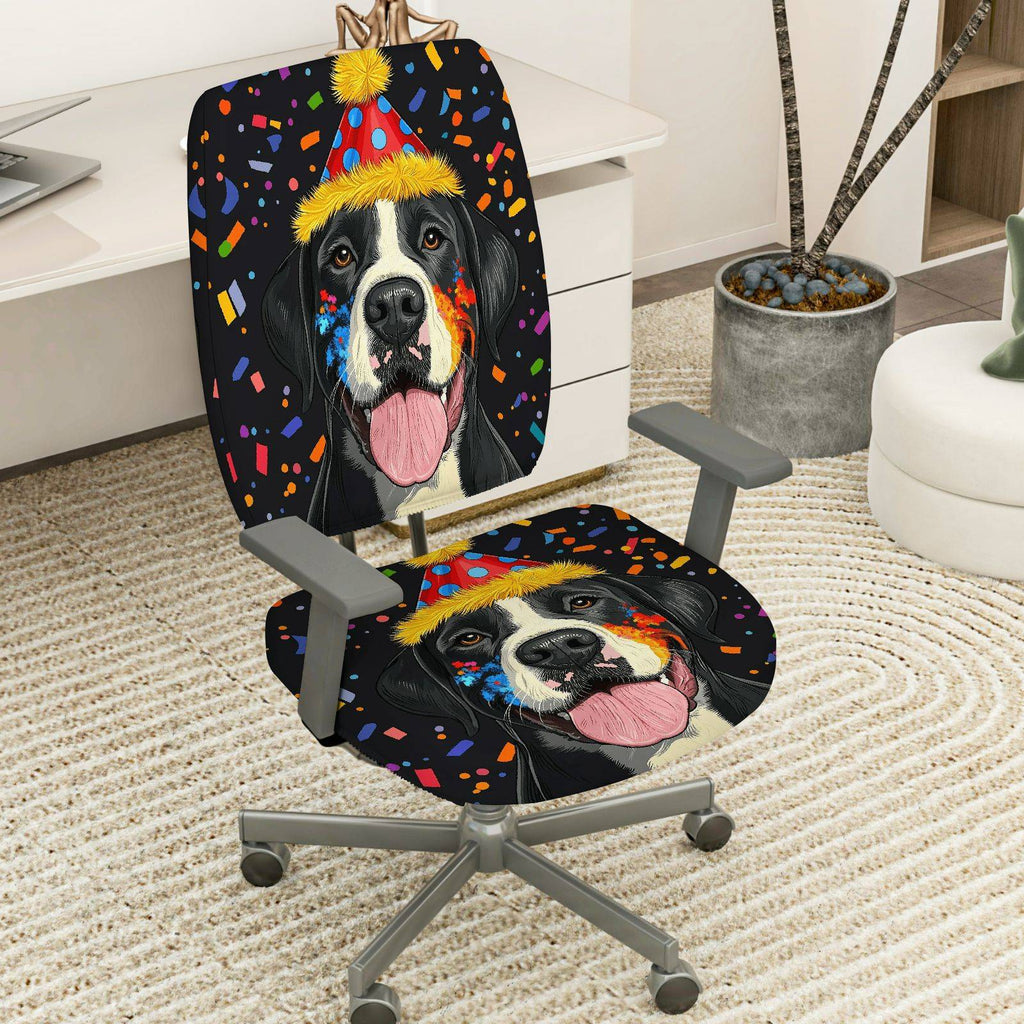 2-Piece Dog Birthday Party Celebration Colorful Festive  Computer Chair Cover Set, Seat and Backrest