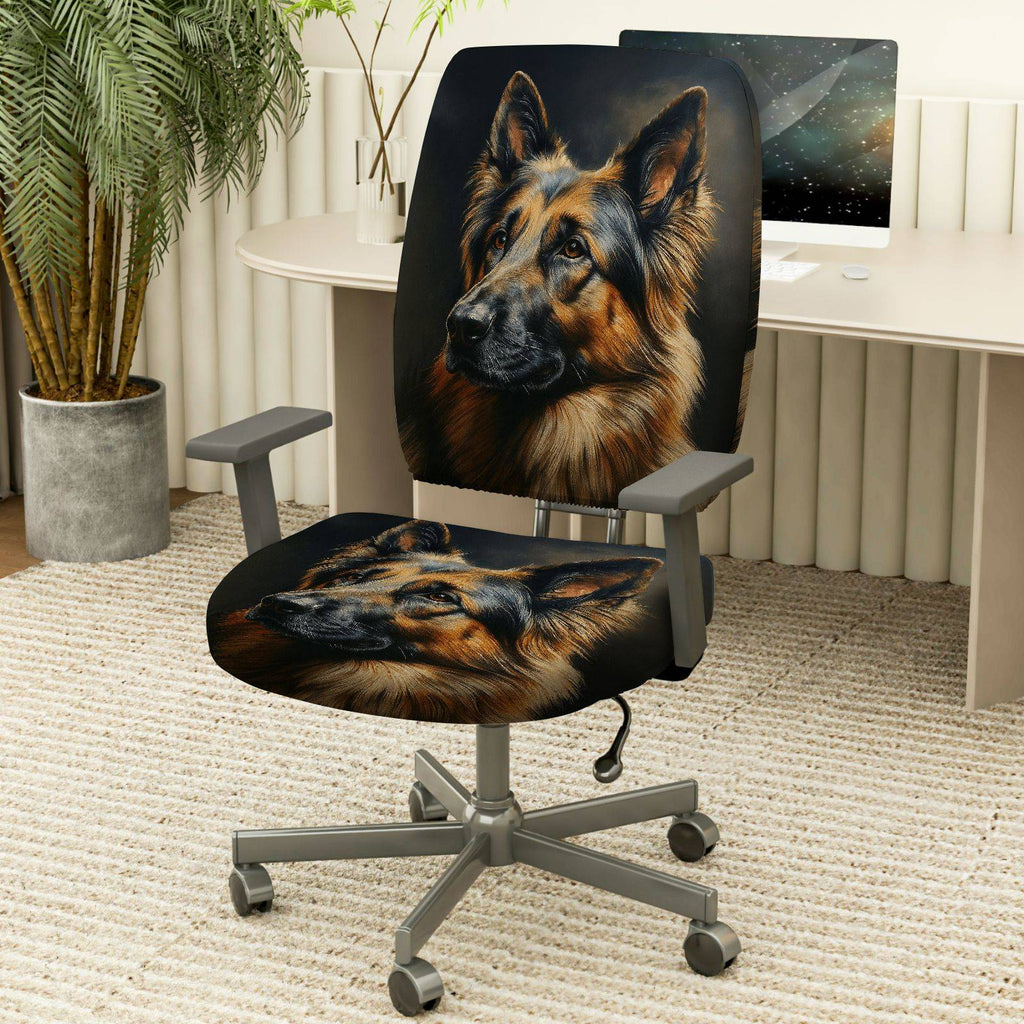 2-Piece German Shepherd Dog Animal  Computer Chair Cover Set, Seat and Backrest