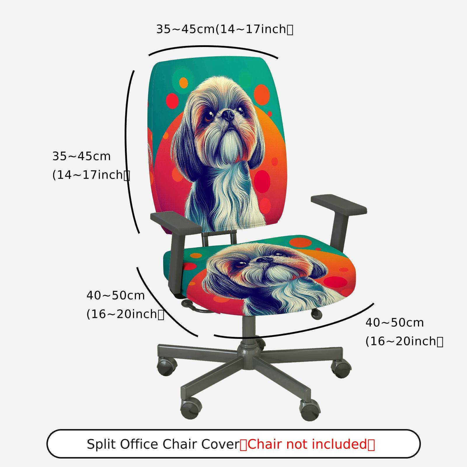 2-Piece Colorful Dog Art Pattern Swivel  Computer Chair Cover Set, Seat and Backrest