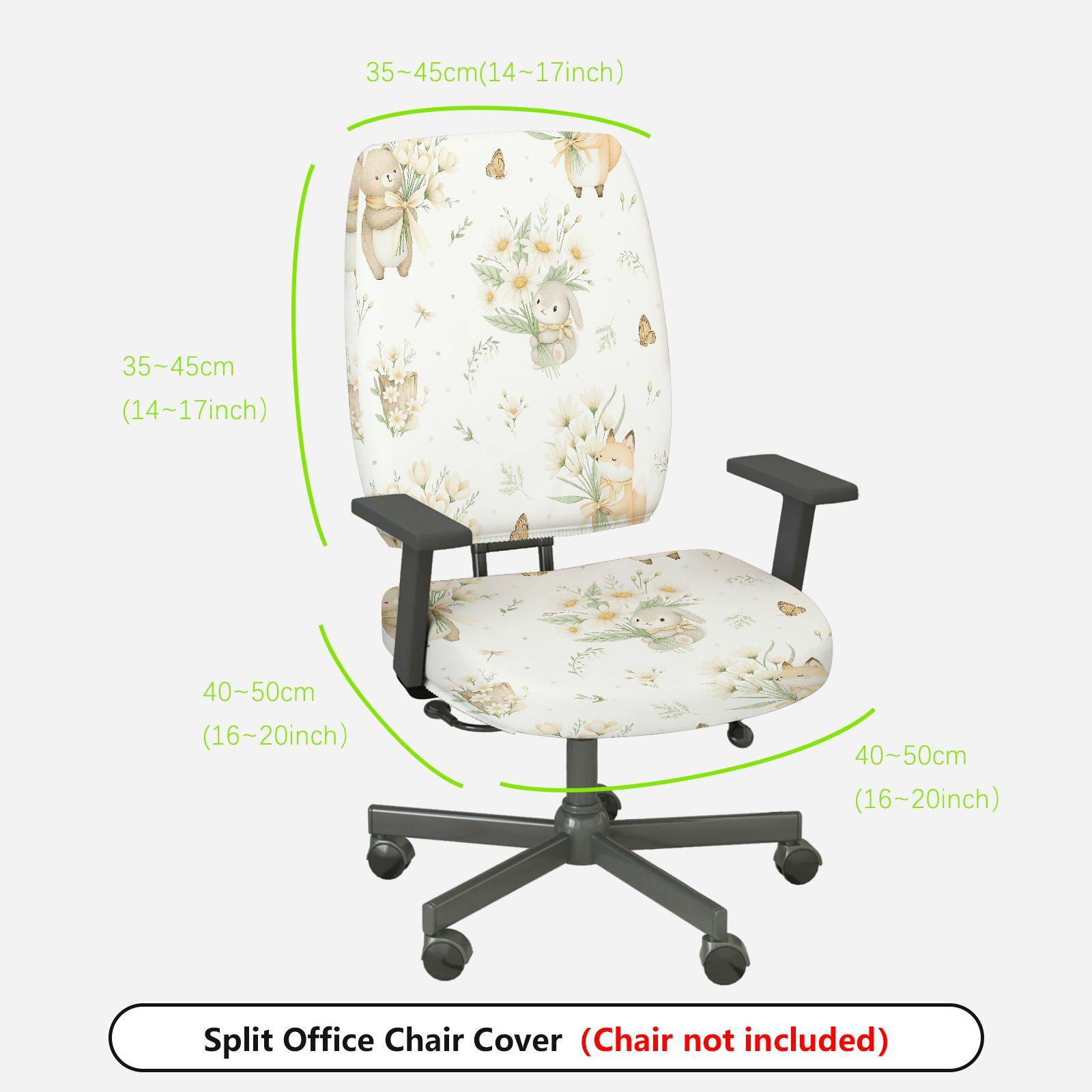 2-Piece Cute Animal Pastel Floral Spring-Inspired Decorative  Computer Chair Cover Set, Seat and Backrest