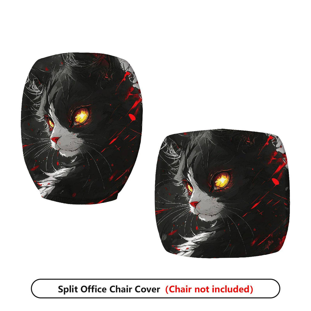 2-Piece Stylish Cat Art Red Black Abstract  Computer Chair Cover Set, Seat and Backrest