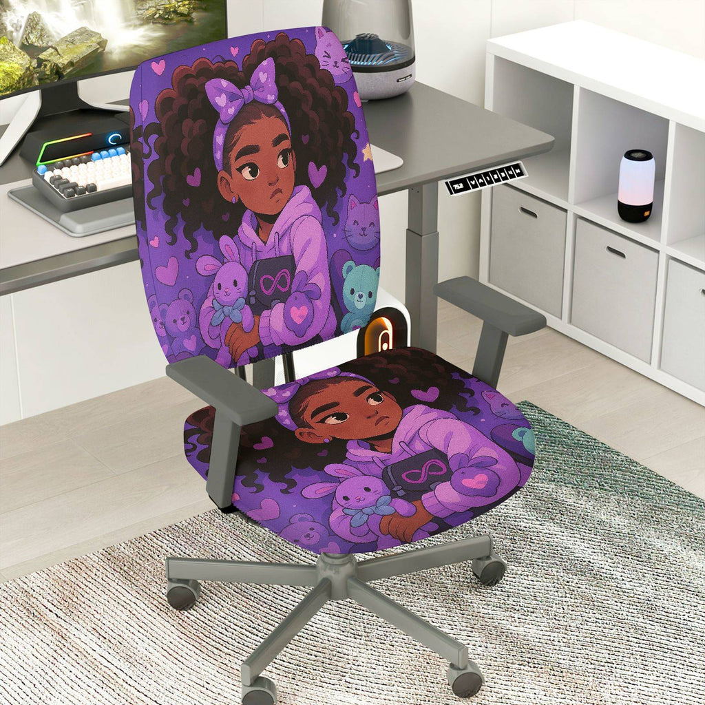 2-Piece purple heart girl cute teddy bear  Computer Chair Cover Set, Seat and Backrest