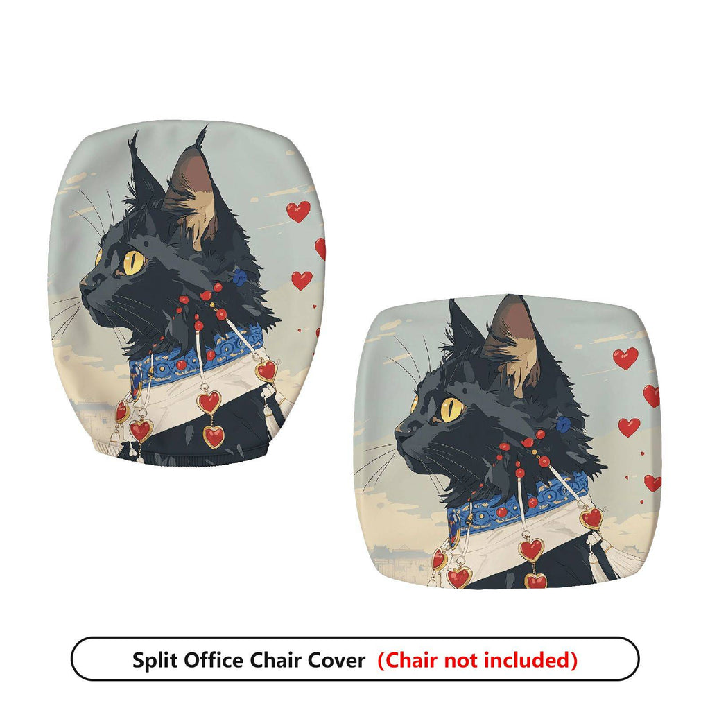 2-Piece Black Cat Heart Collar Cute Decorative  Computer Chair Cover Set, Seat and Backrest