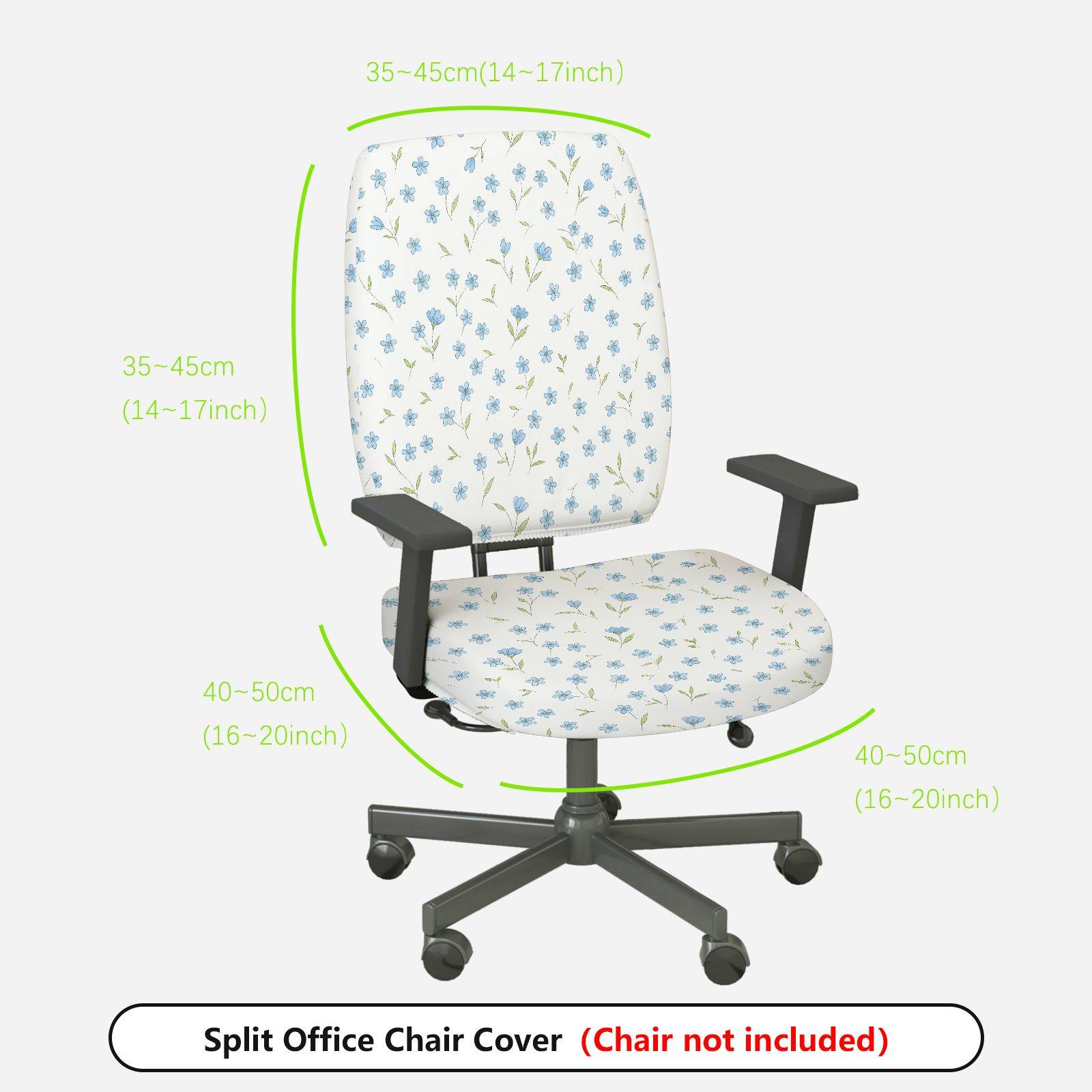 2-Piece Floral Pattern Blue White  Computer Chair Cover Set, Seat and Backrest