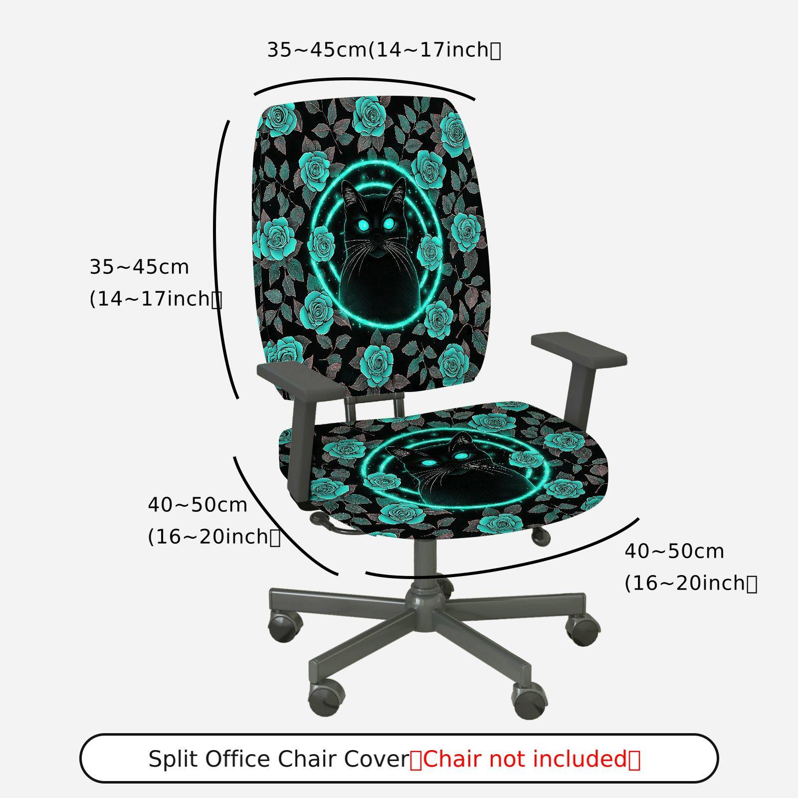 2-Piece Cat Floral Glow Halloween Mystical Enchanted  Computer Chair Cover Set, Seat and Backrest
