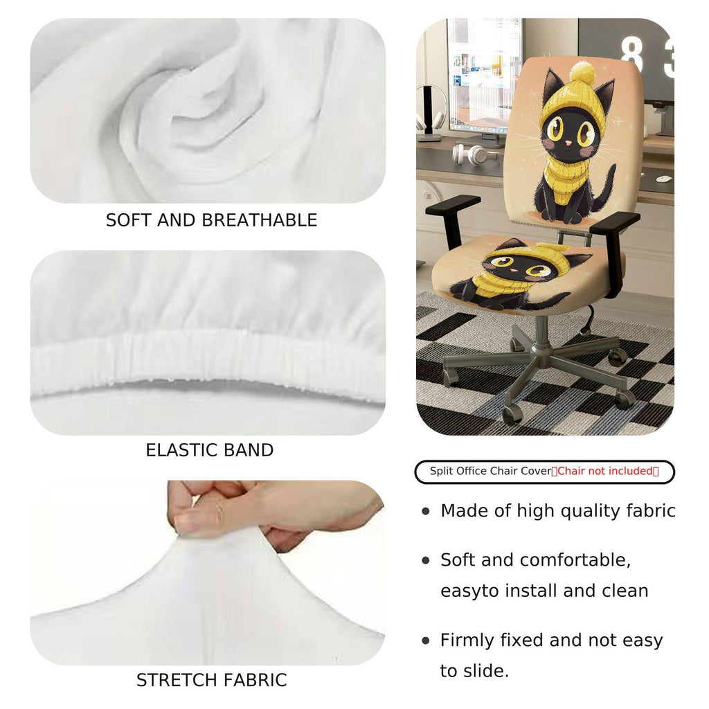 2-Piece Black Cat Cute Cozy Fun Autumn Halloween  Computer Chair Cover Set, Seat and Backrest