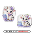 2-Piece Cow Birthday Celebration Cute Decorative  Computer Chair Cover Set, Seat and Backrest