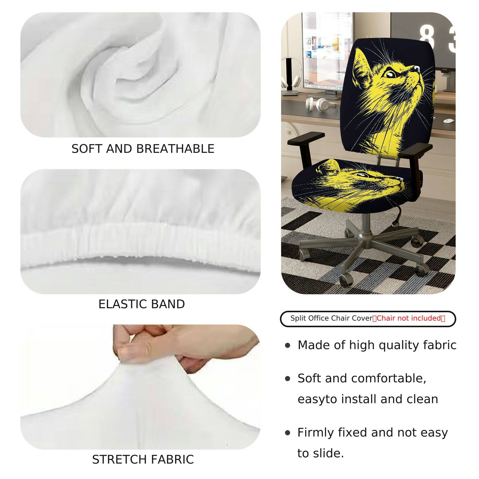 2-Piece Cat Animal Modern Stylish  Computer Chair Cover Set, Seat and Backrest