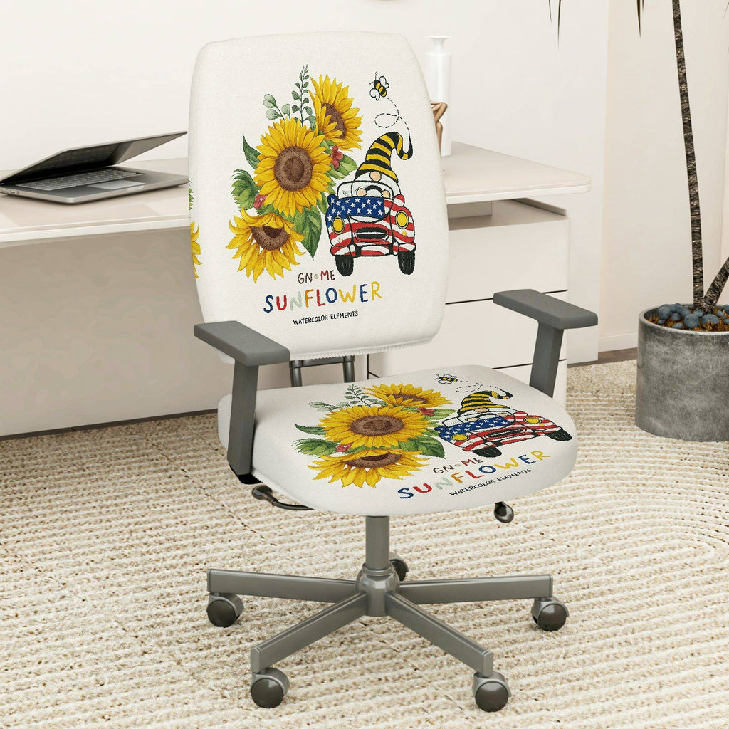 2-Piece Sunflower Gnome Christmas American Vintage Car Bee  Computer Chair Cover Set, Seat and Backrest